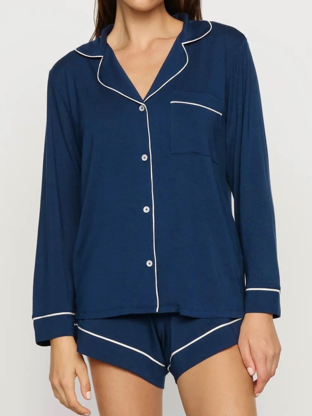 Eberjey Gisele 2-piece piped pajama set in graphite/black (Small)